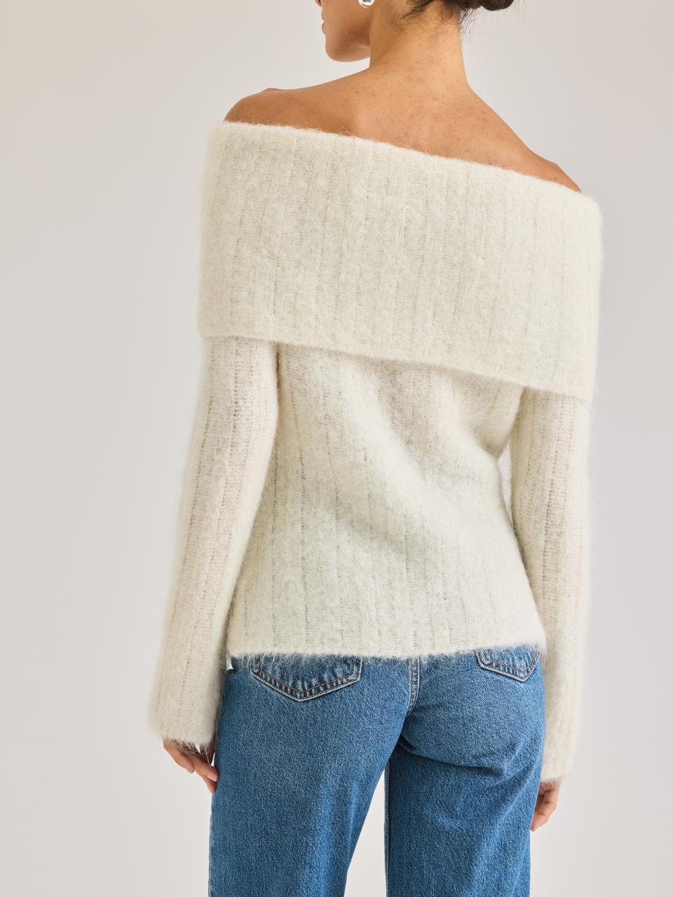 White Off-The-Shoulder Sweater Miro Sweater in EGGSHELL by Rebecca Taylor