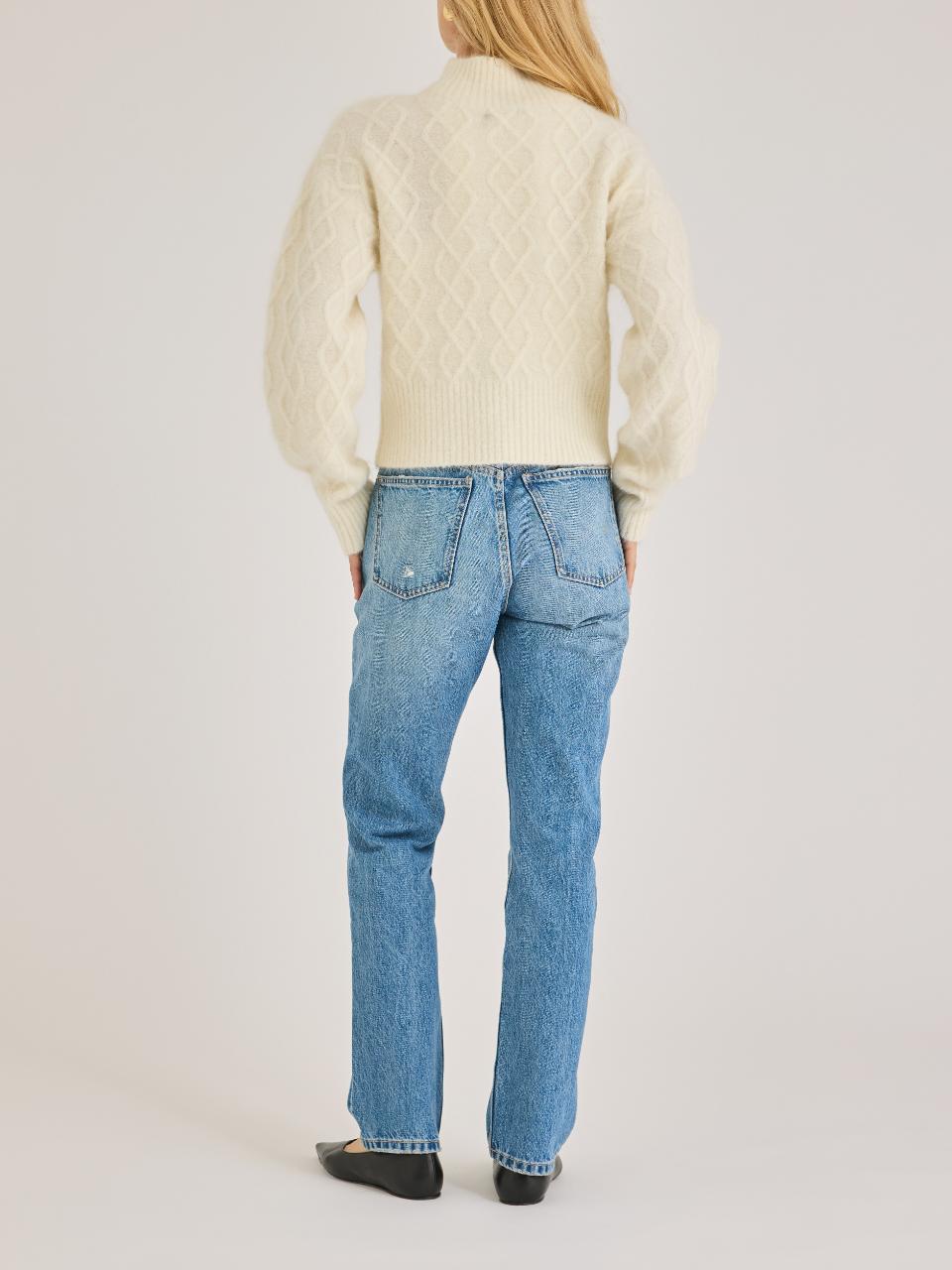 White Cable Knit Cropped Alpaca Wool Yael Sweater in Eggshell by Rebecca Taylor