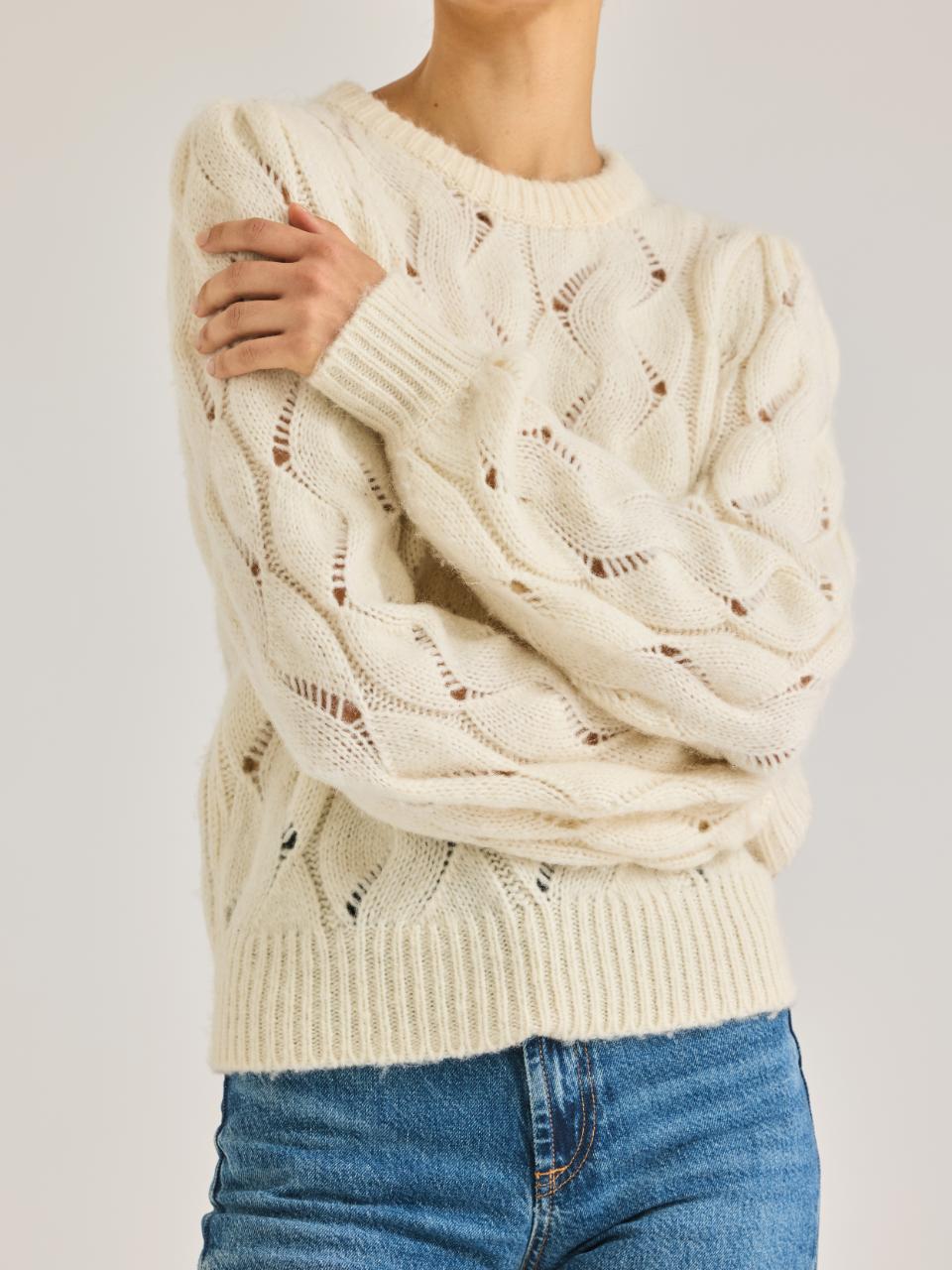 Rebecca Taylor Alpaca Chainette Sweater in Ivory