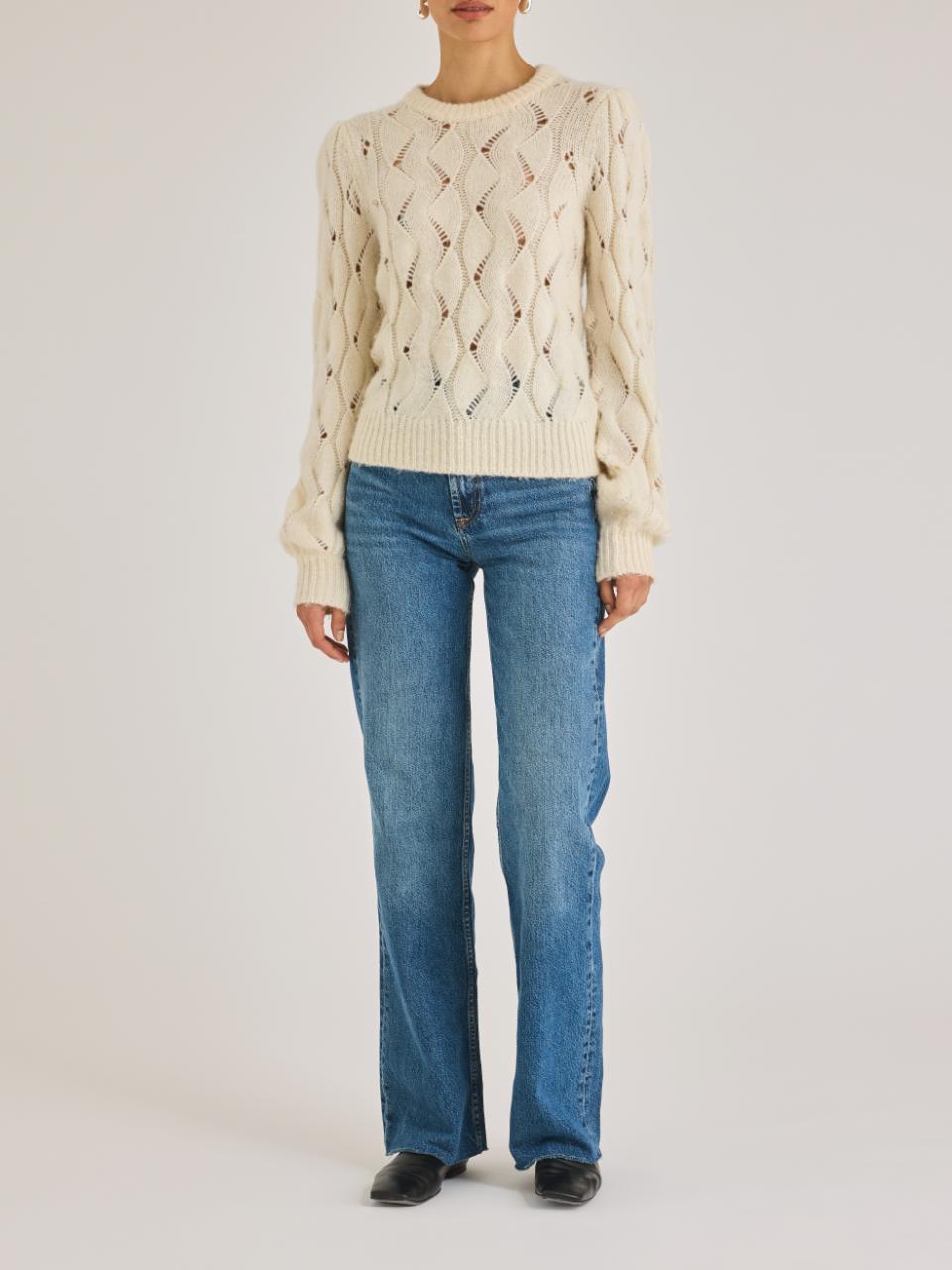 Rebecca Taylor Alpaca Chainette Sweater in Ivory