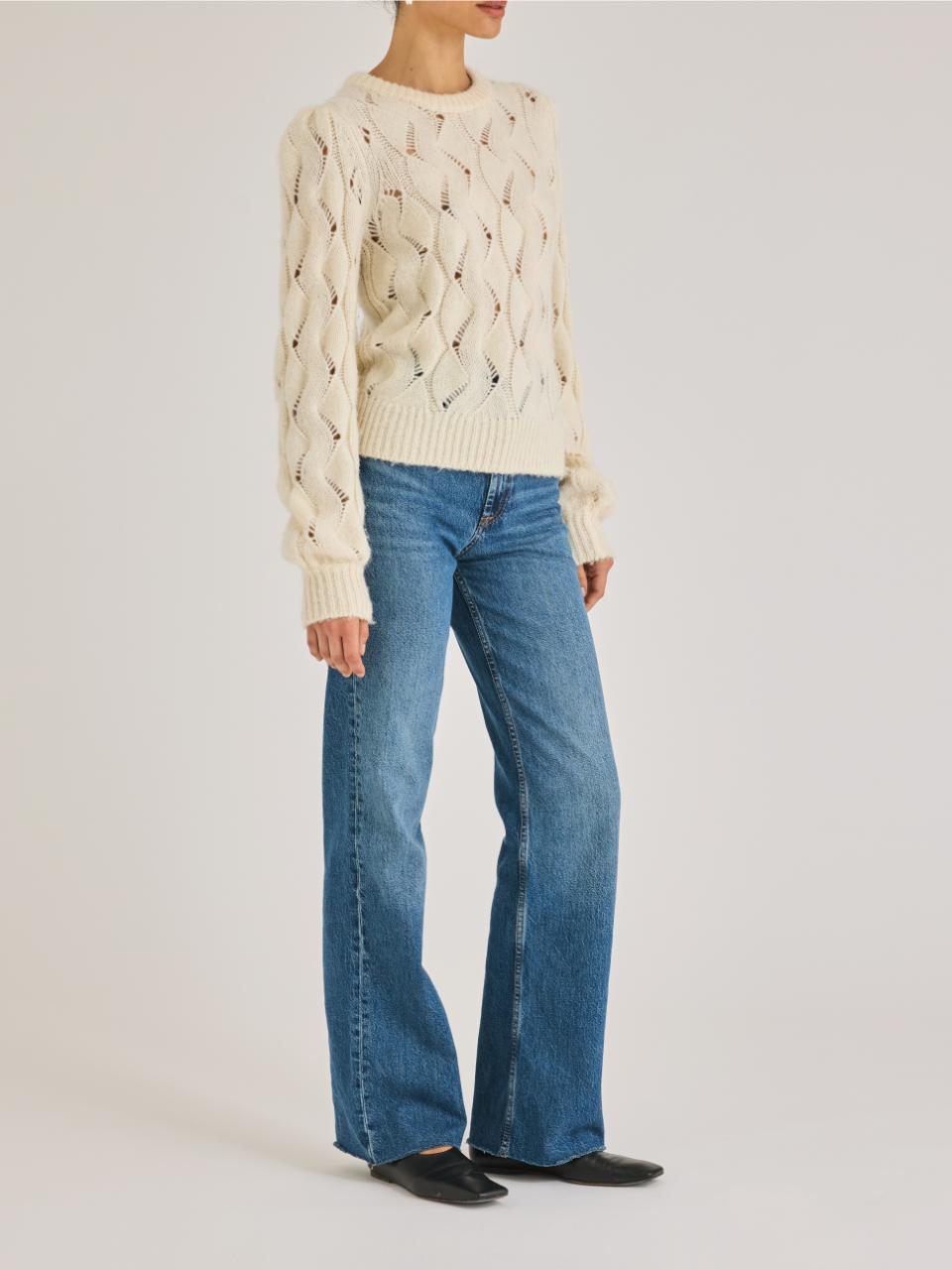 Rebecca Taylor Alpaca Chainette Sweater in Ivory