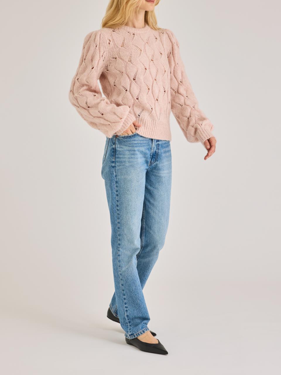 Rebecca Taylor Alpaca Chainette Sweater in Blush