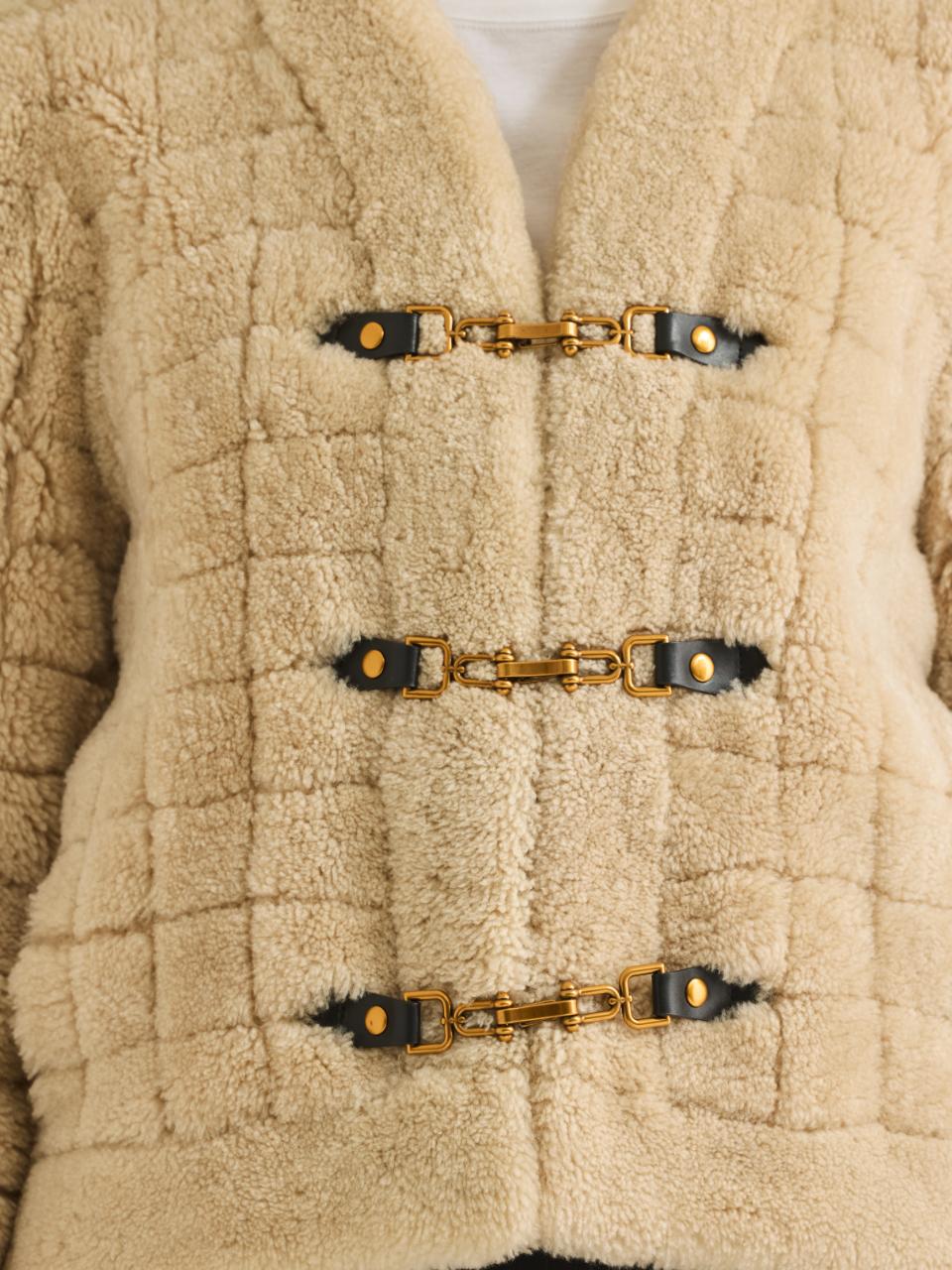  Quilted Stitch Shearling Jacket in Cream by Rebecca Taylor