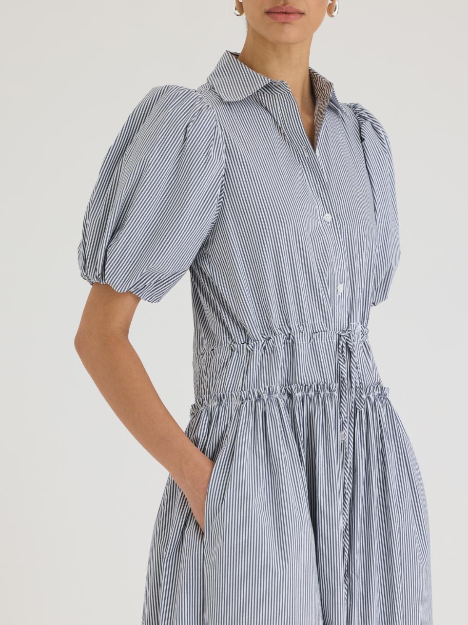 Rebecca Taylor Poplin Shirt Dress in Blue Stripe