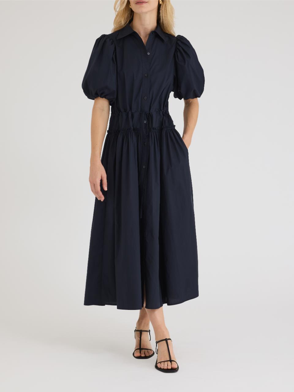 Rebecca Taylor Poplin Shirt Dress in Dark Navy