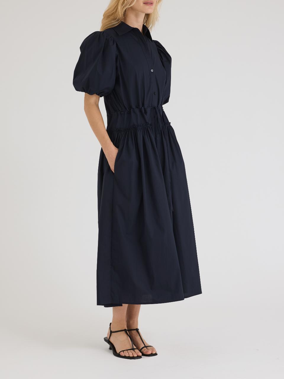 Rebecca Taylor Poplin Shirt Dress in Dark Navy