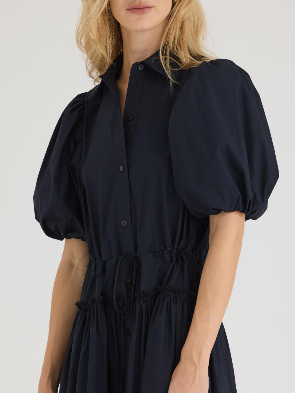 Rebecca Taylor Poplin Shirt Dress in Dark Navy