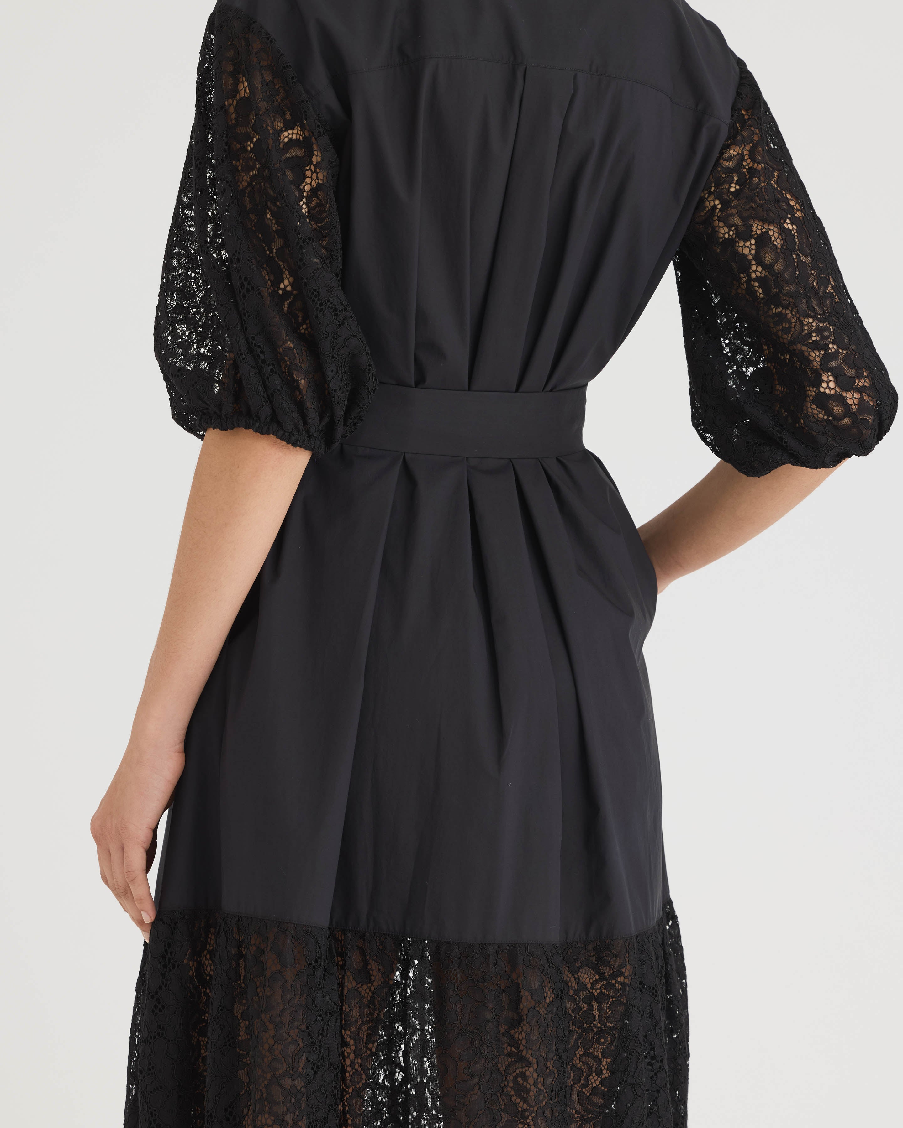 Black Poplin and Lace Midi Dress Idun Dress in Black by Rebecca Taylor