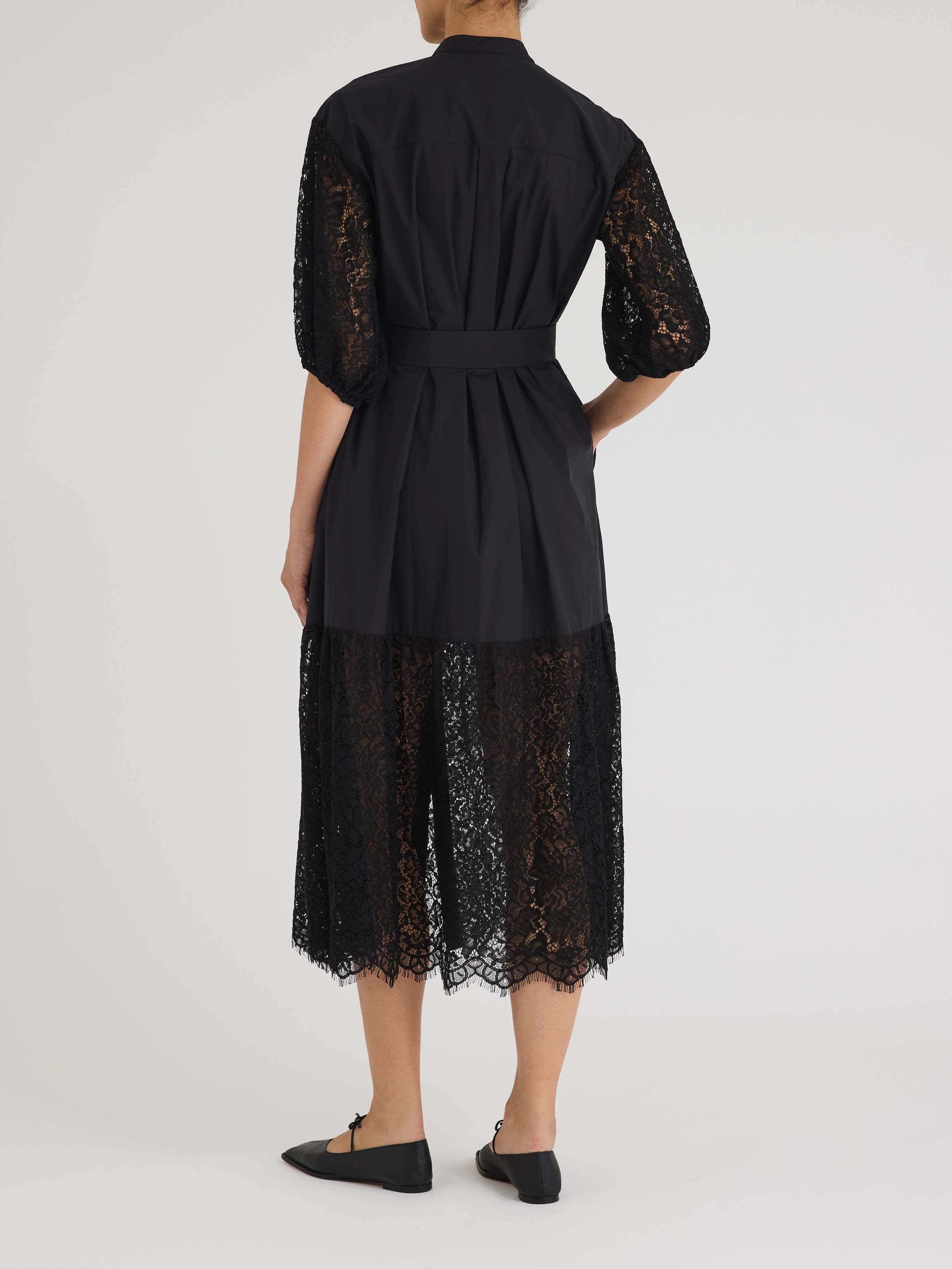 Black Poplin and Lace Midi Dress Idun Dress in Black by Rebecca Taylor