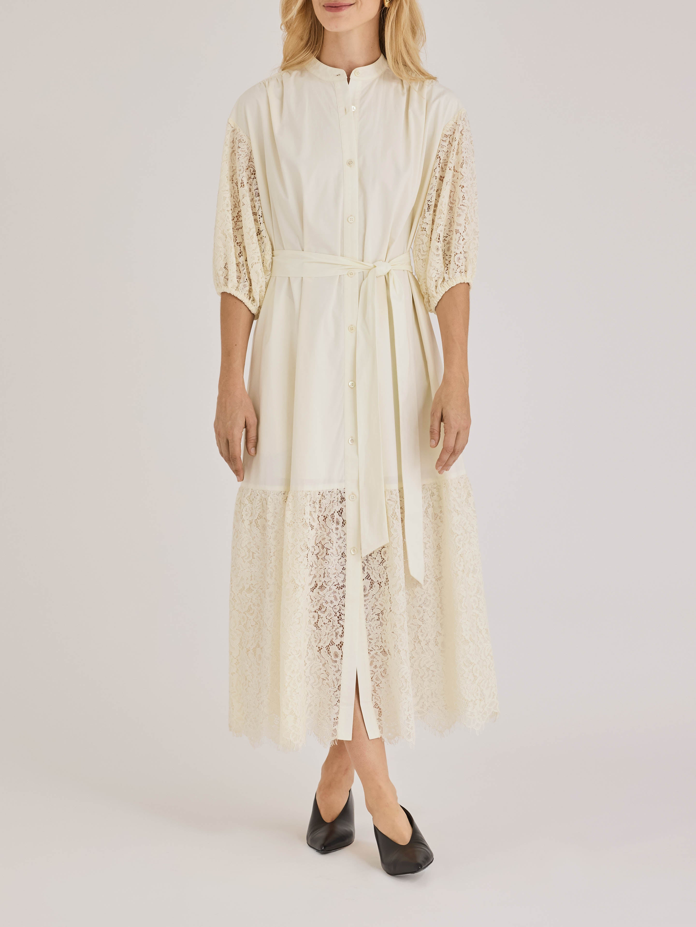 Cream Poplin and Lace Midi Dress Idun Dress in Cream by Rebecca Taylor