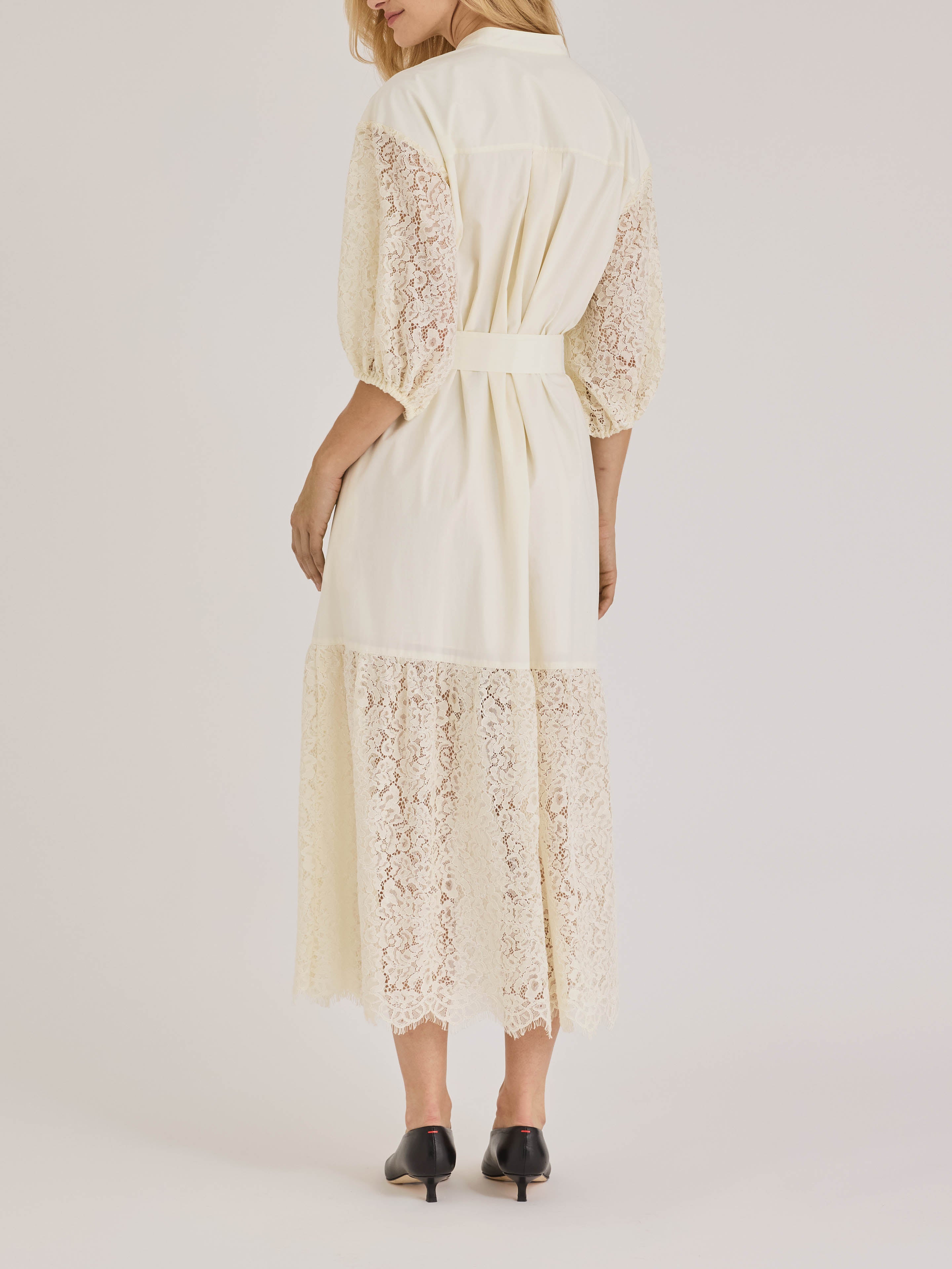 Cream Poplin and Lace Midi Dress Idun Dress in Cream by Rebecca Taylor