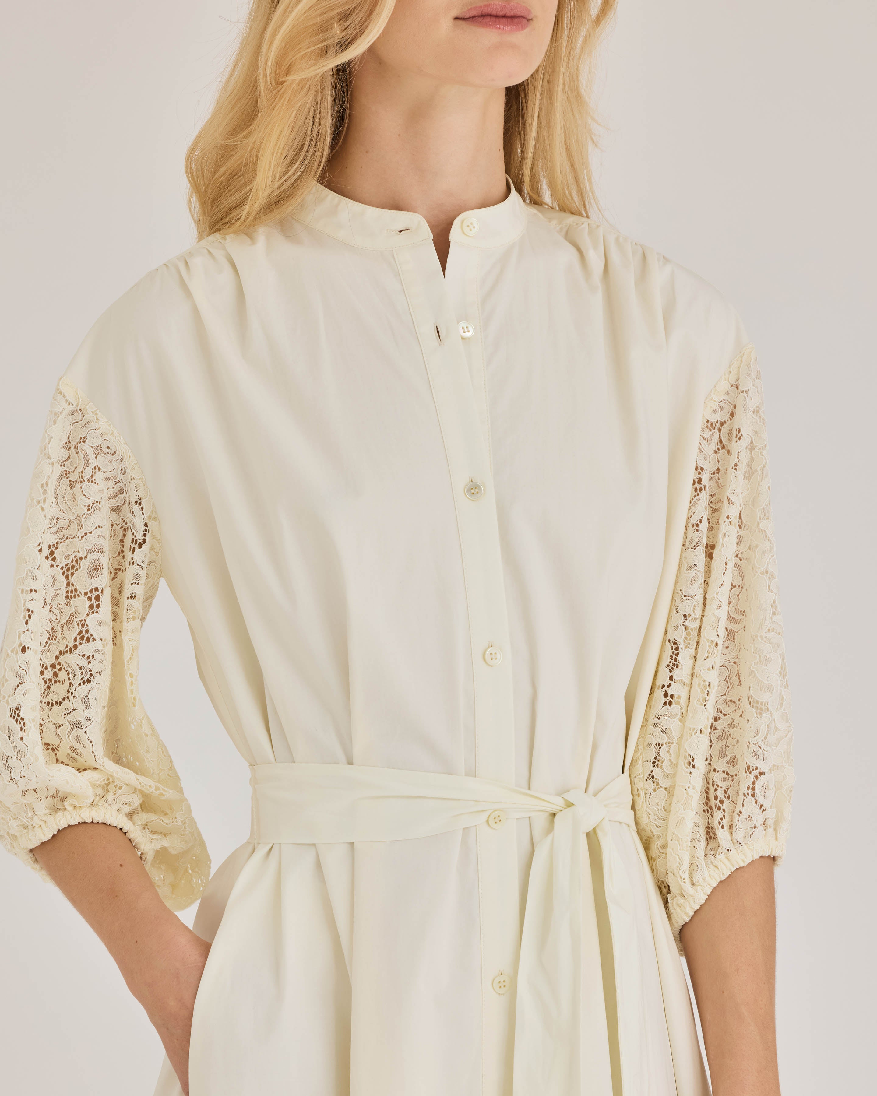 Cream Poplin and Lace Midi Dress Idun Dress in Cream by Rebecca Taylor