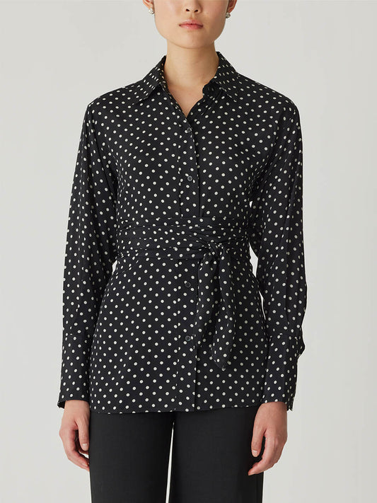 Polka Dot Silky Wrap Shirt