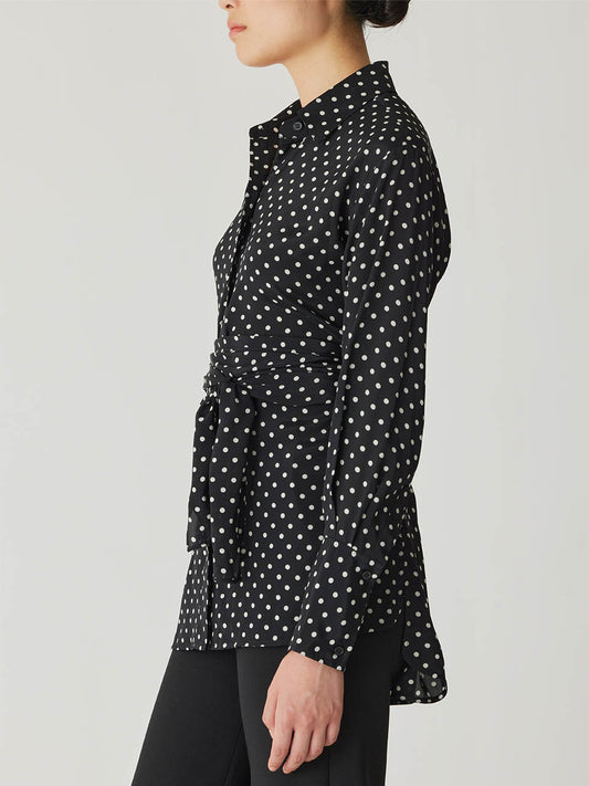 Polka Dot Silky Wrap Shirt