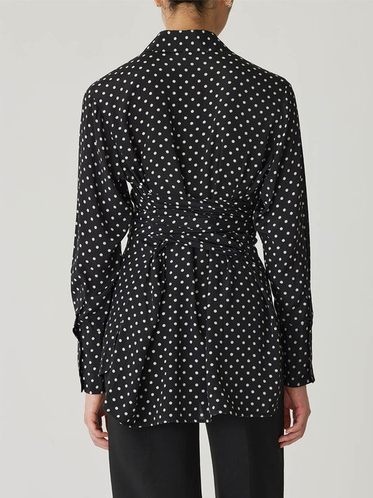 Polka Dot Silky Wrap Shirt