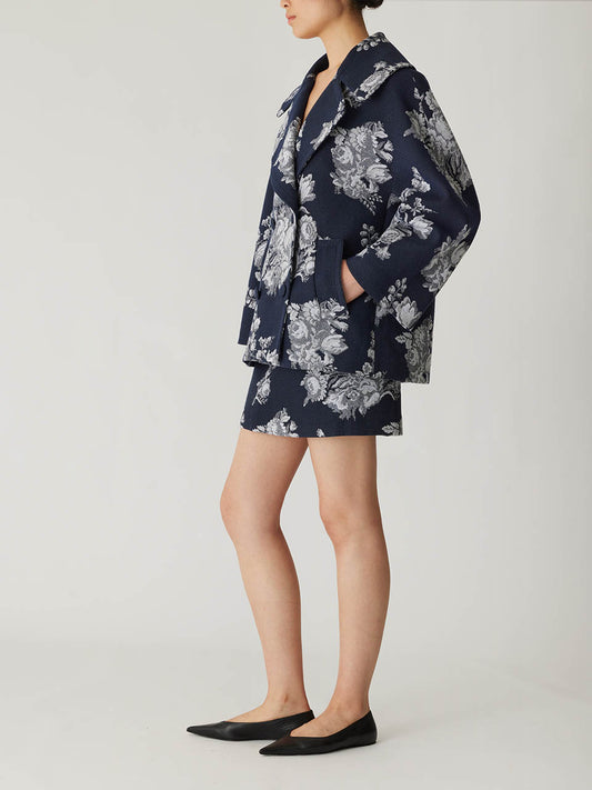 Venice Toile Jacquard Oversized Peacoat