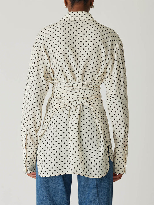 Polka Dot Silky Wrap Shirt