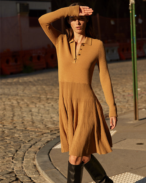 Ottoman Knit Long Sleeve Dress