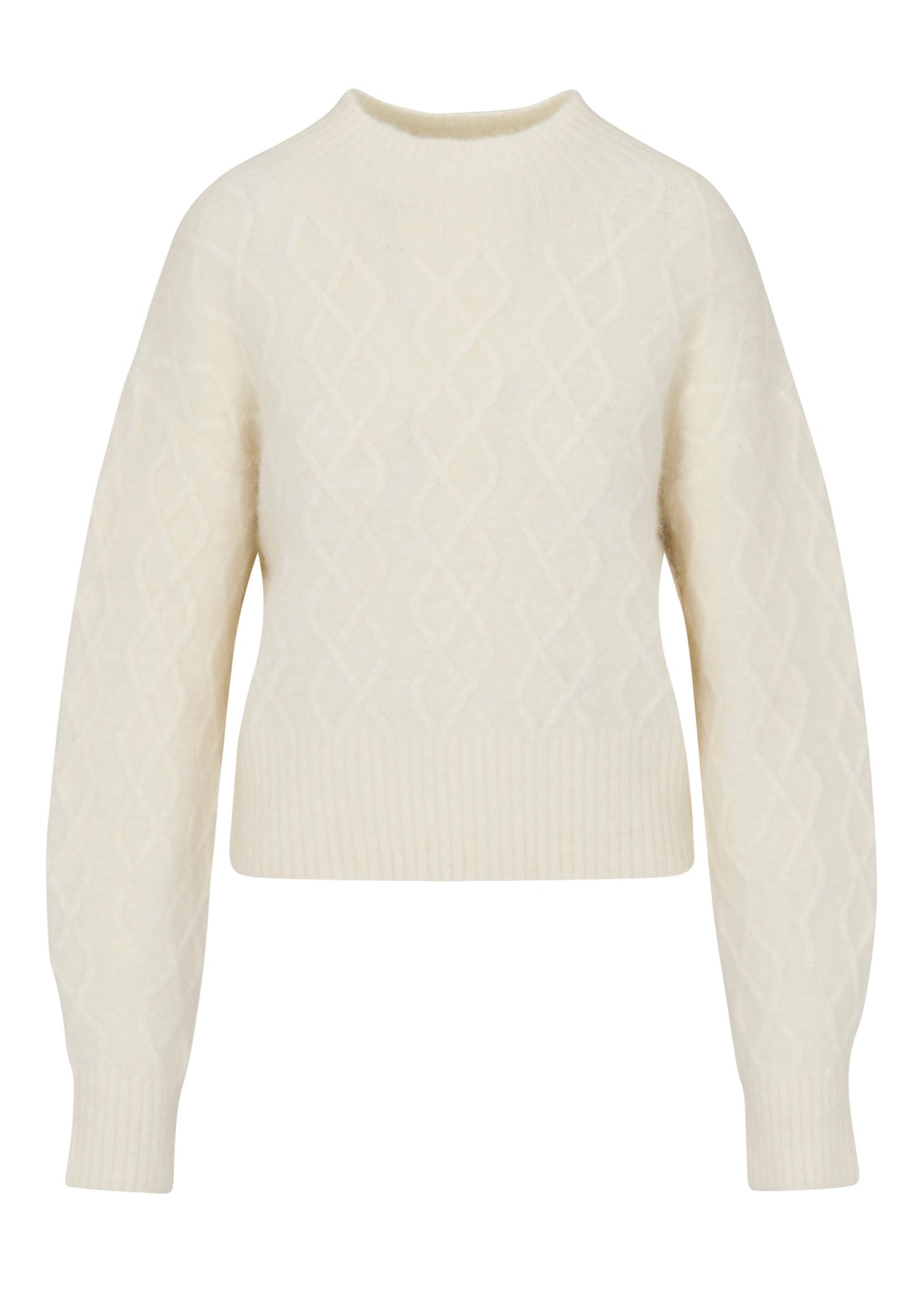 White Cable Knit Cropped Alpaca Wool Yael Sweater in Eggshell by Rebecca Taylor