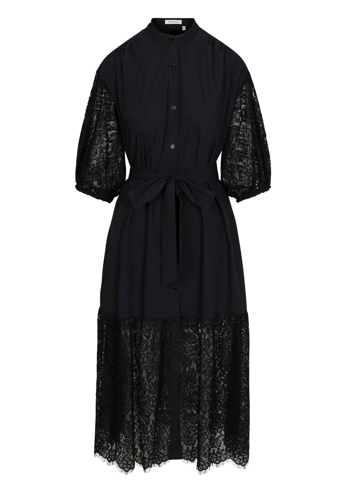 Black Poplin and Lace Midi Dress Idun Dress in Black by Rebecca Taylor