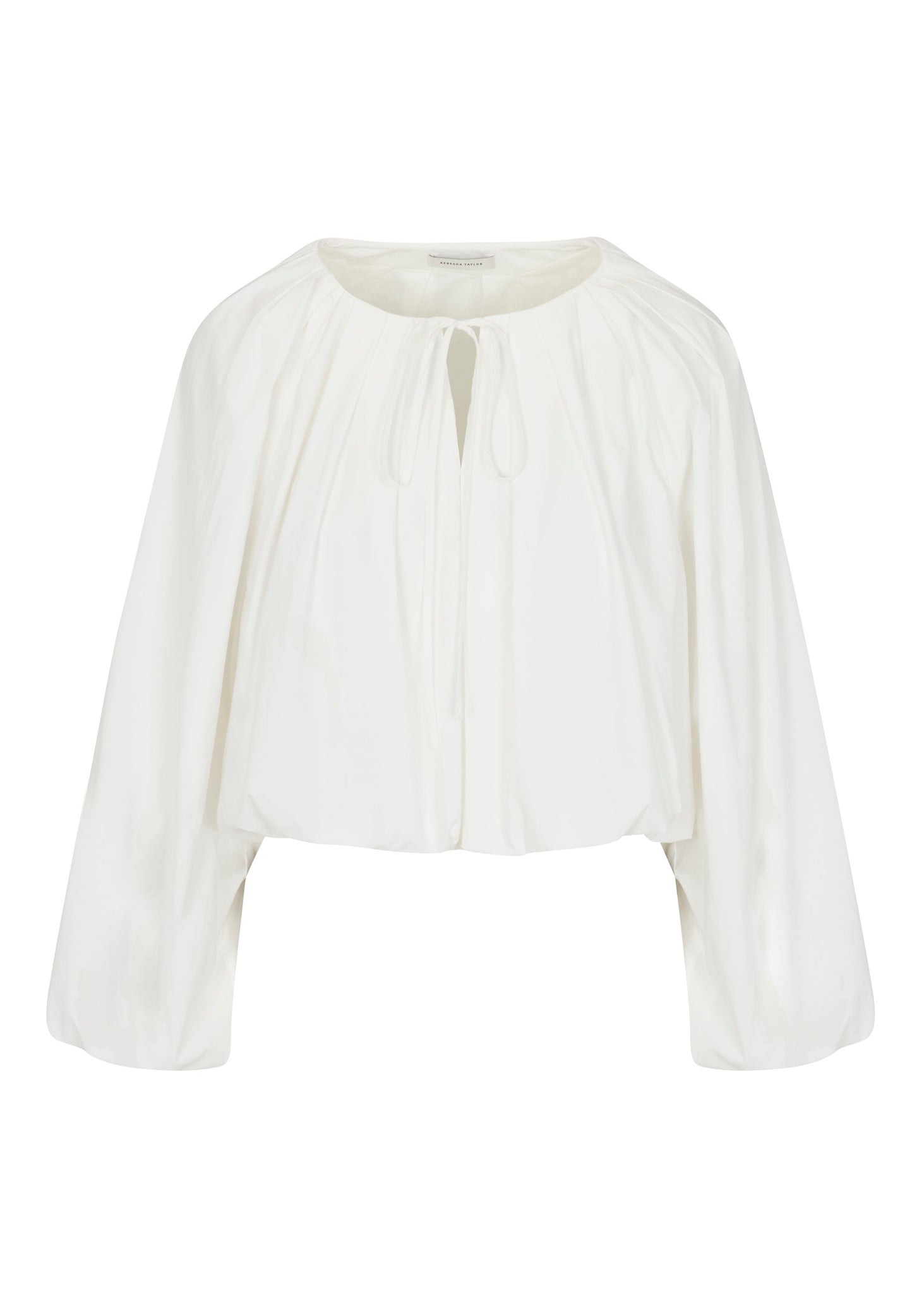 White Long-Sleeve Bubble Blouse Rhodes Poplin Top in Milk by Rebecca Taylor