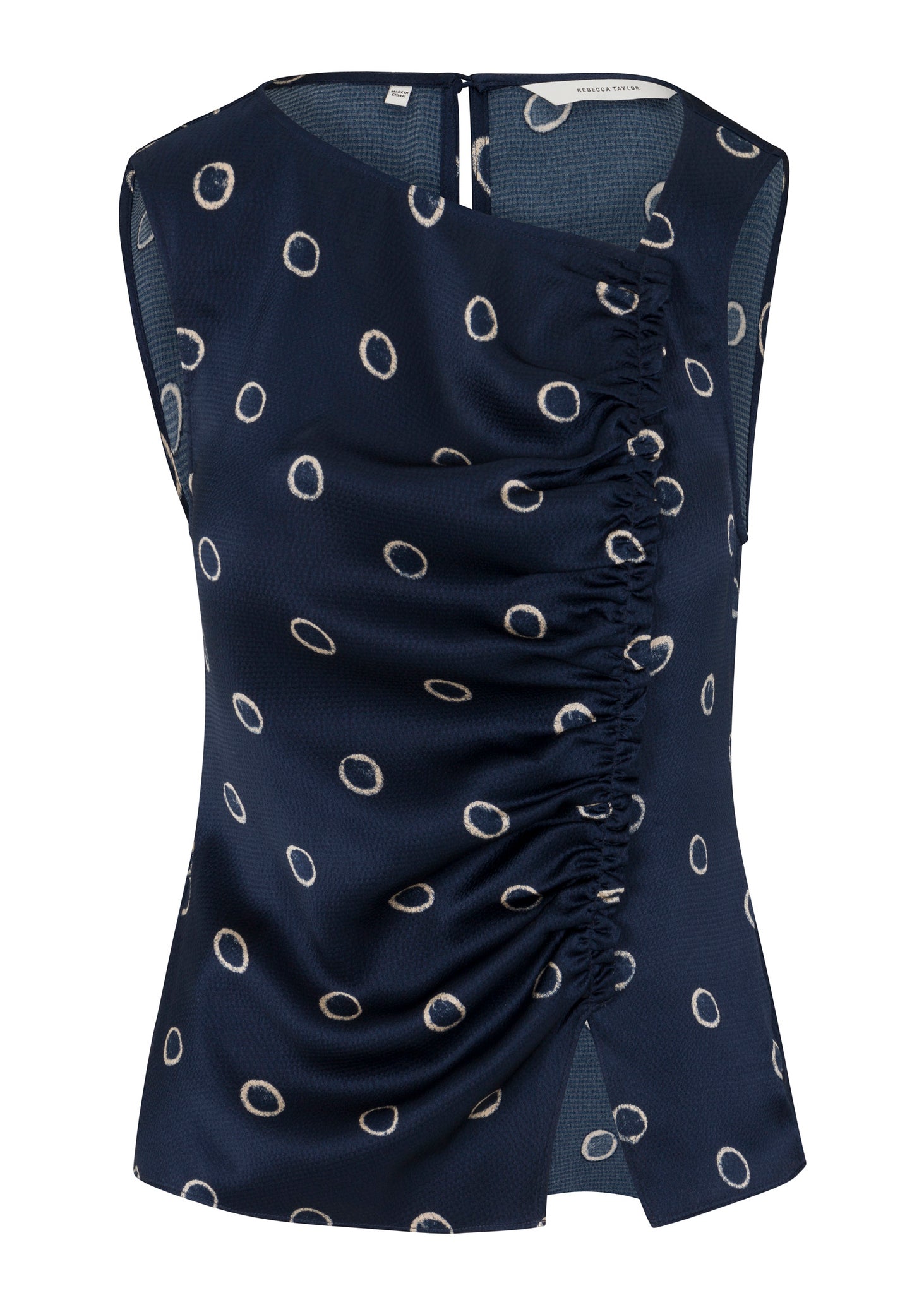 Navy Satin Sleeveless Top Hazy Dot Blouse in Navy Combo by Rebecca Taylor