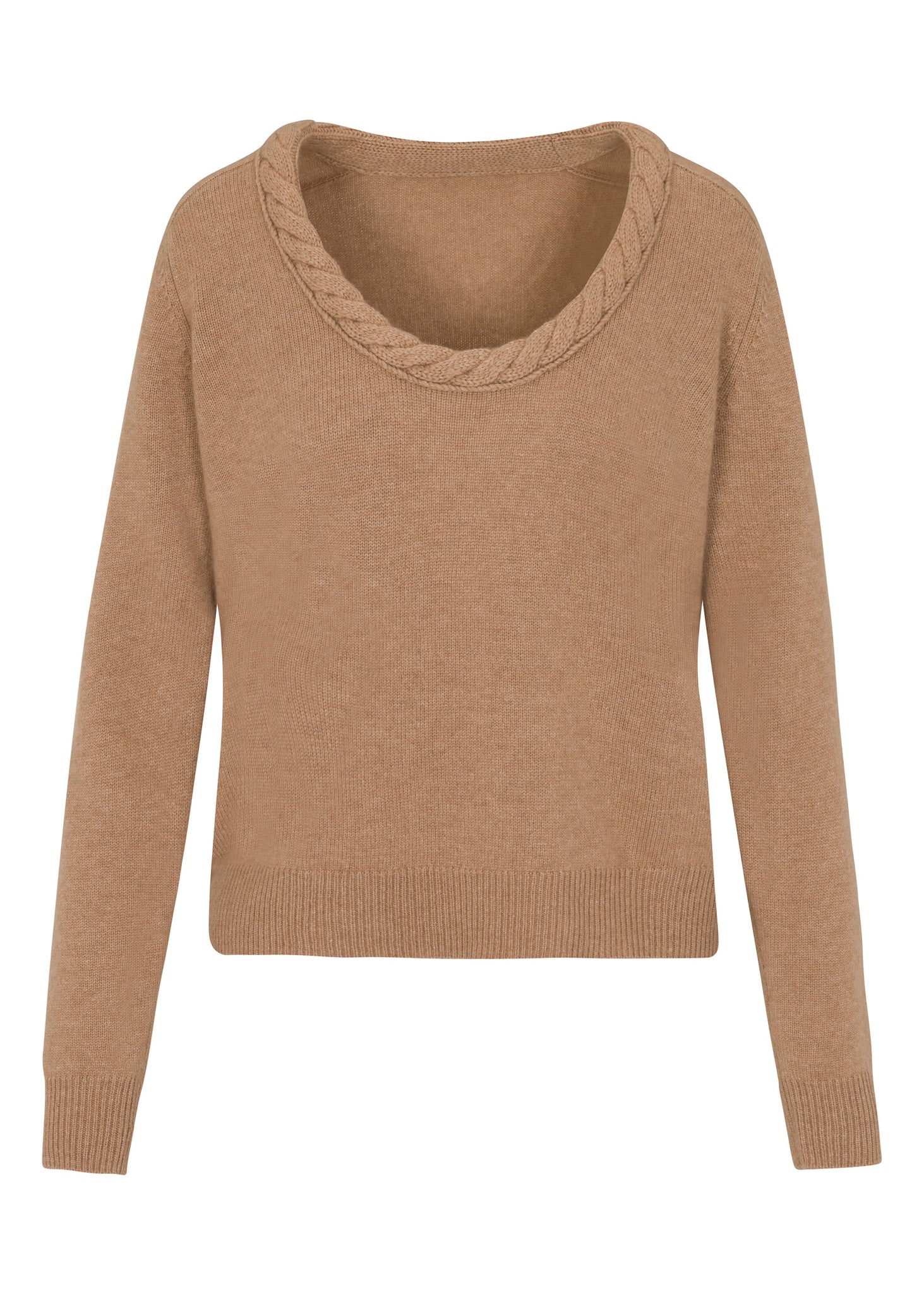 Camel Wool U-Neck Sweater Frankel Sweater in Heather Camel by Rebecca Taylor