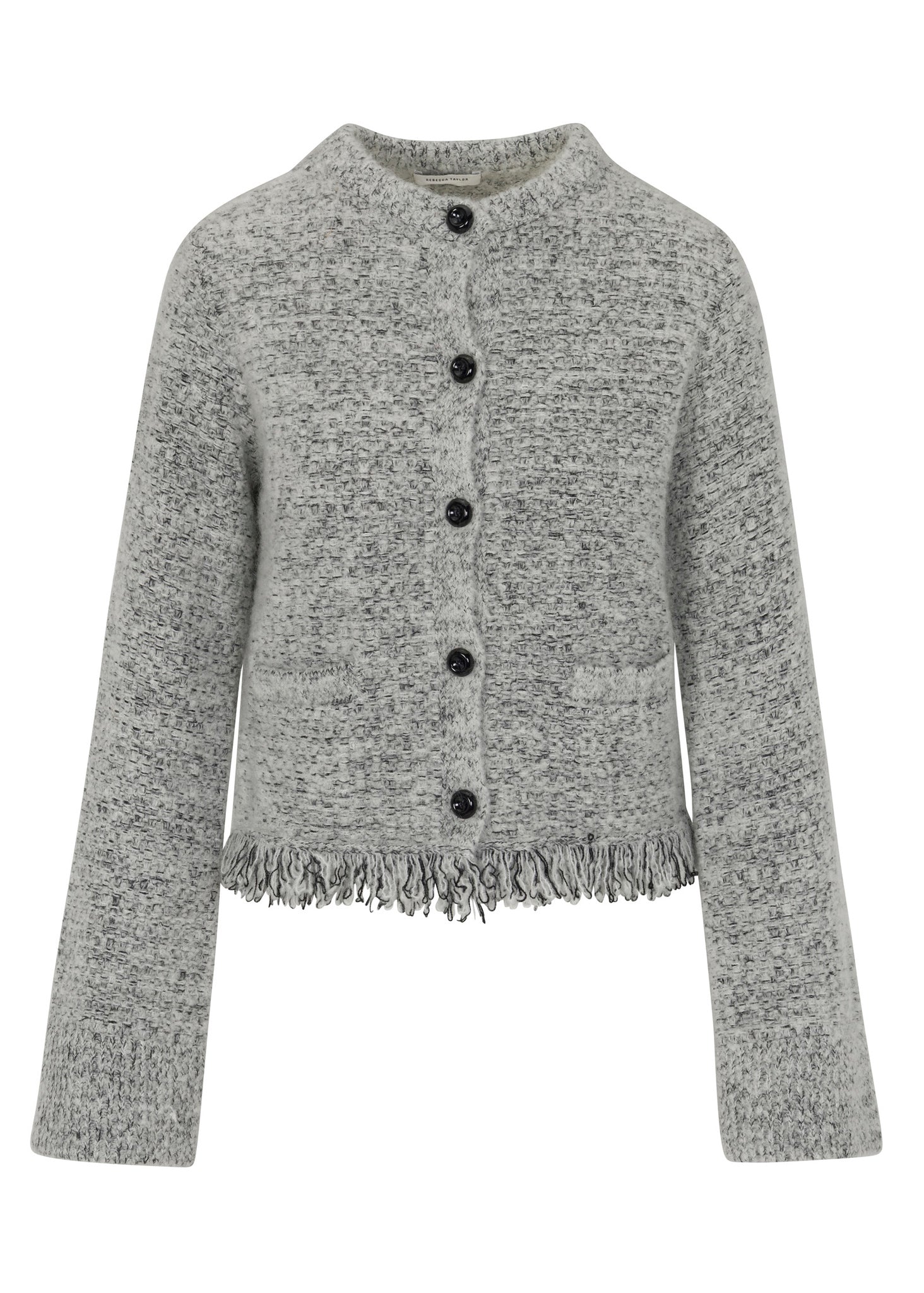 Grey Boucle Knit Merino Wool Cardigan Marianne Cardigan in Black White by Rebecca Taylor