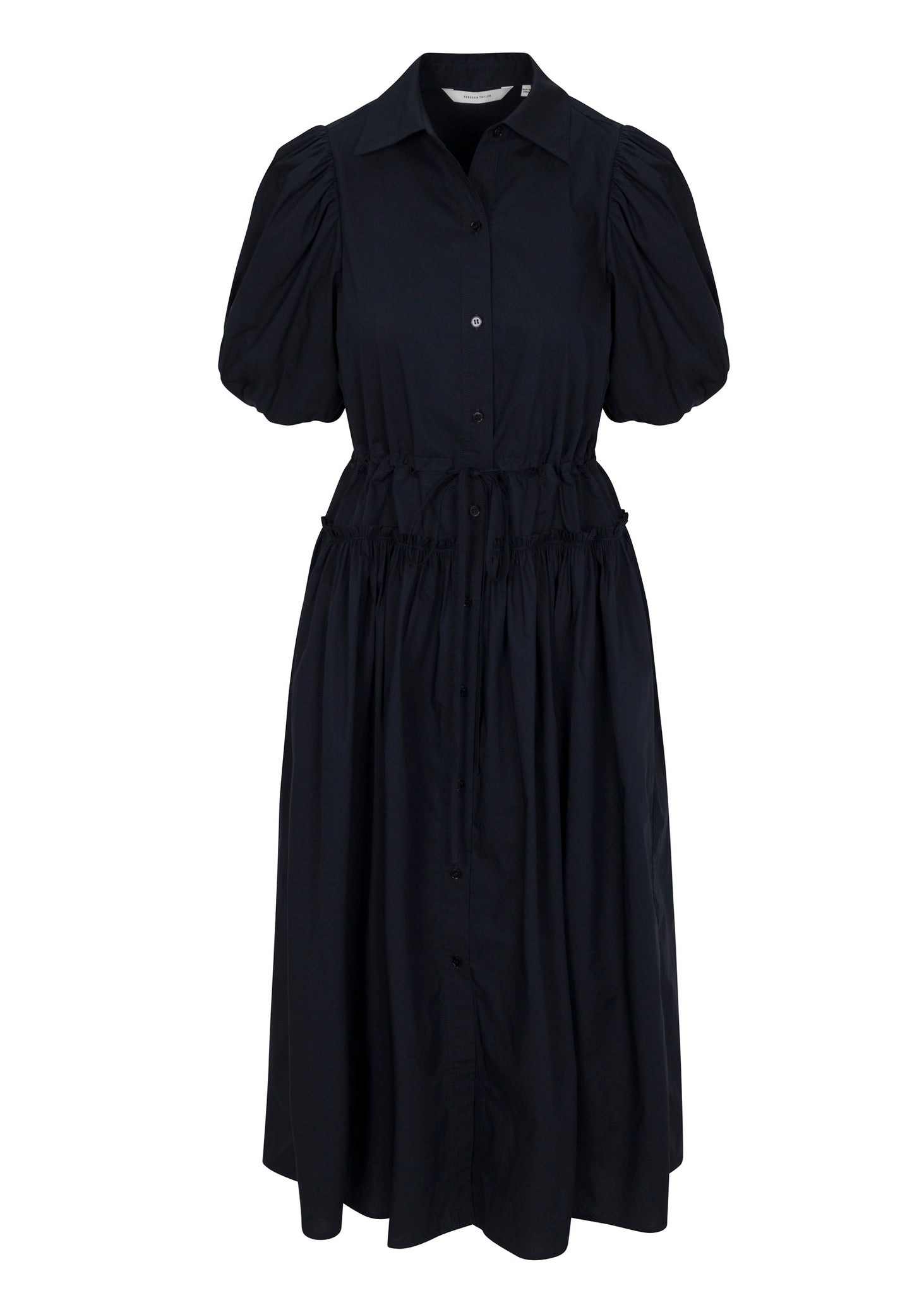 Dark Navy Puff Sleeve Shirt Dress Poplin Shirt Dress in Dark Navy by Rebecca Taylor