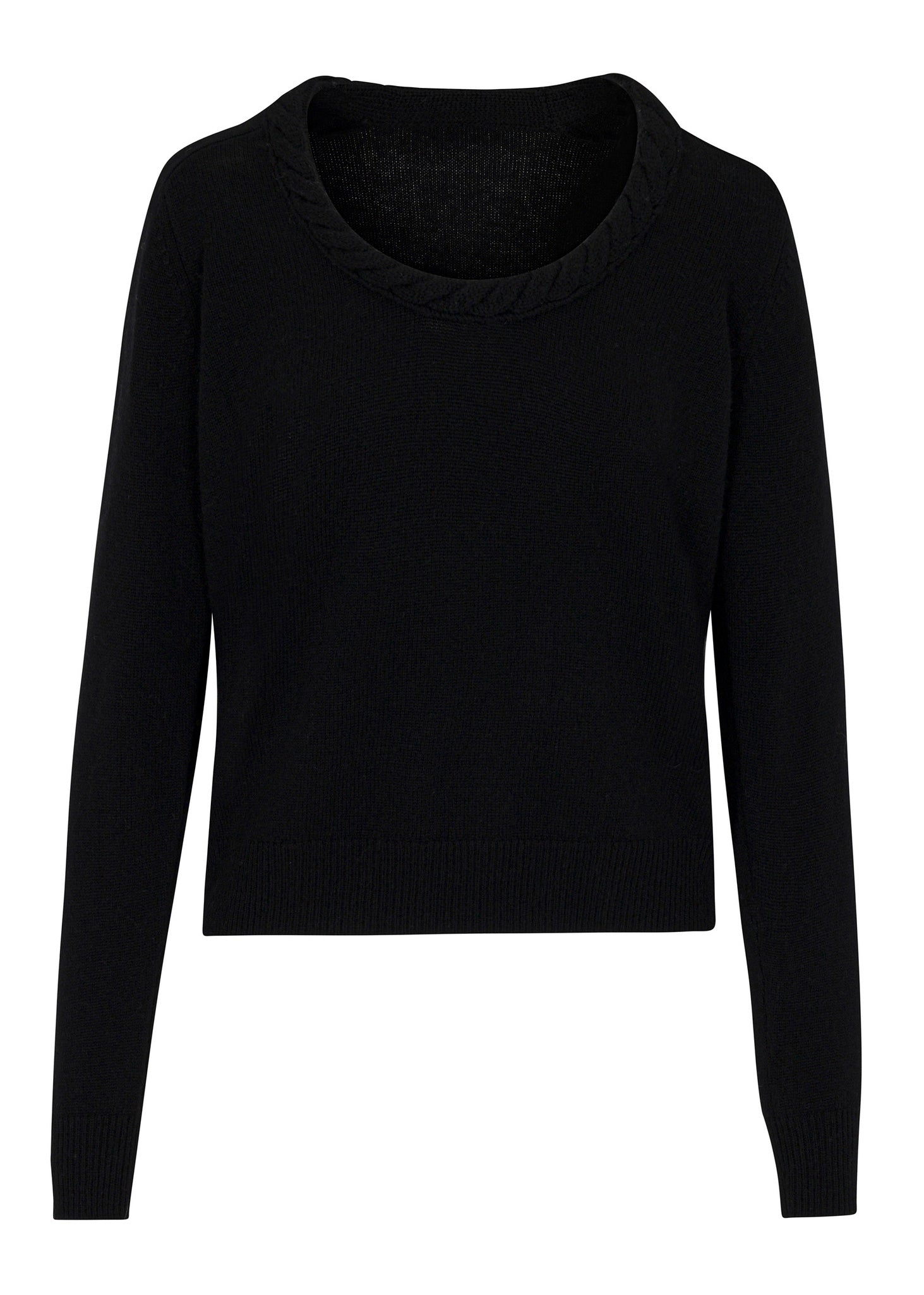 Black Wool U-Neck Sweater Frankel Sweater in Black by Rebecca Taylor