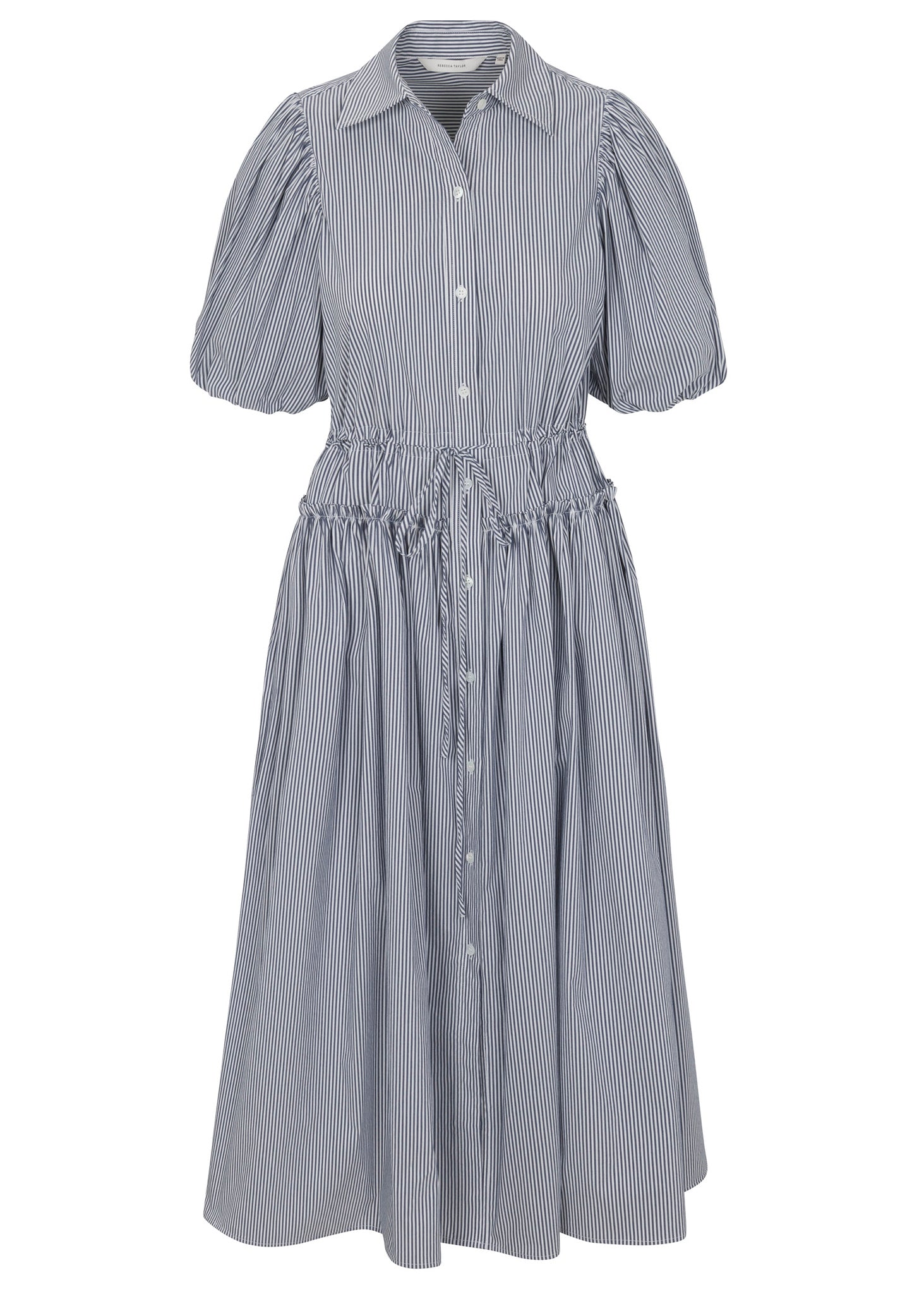 Blue Striped Puff Sleeve Shirt Dress Poplin Shirt Dress in Blue Stripe by Rebecca Taylor