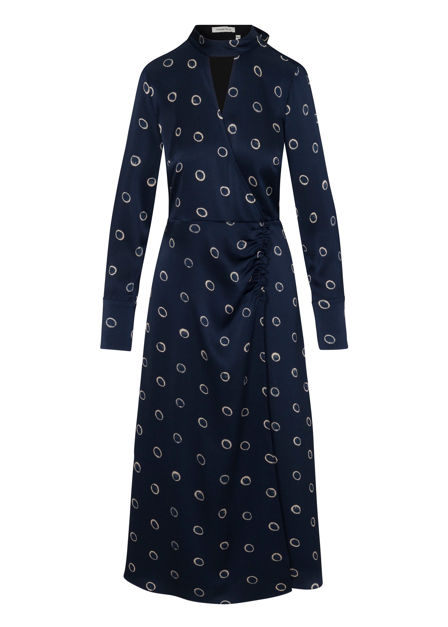 Navy Long-Sleeve Midi Dress Hazy Dot Dress in Navy Combo by Rebecca Taylor