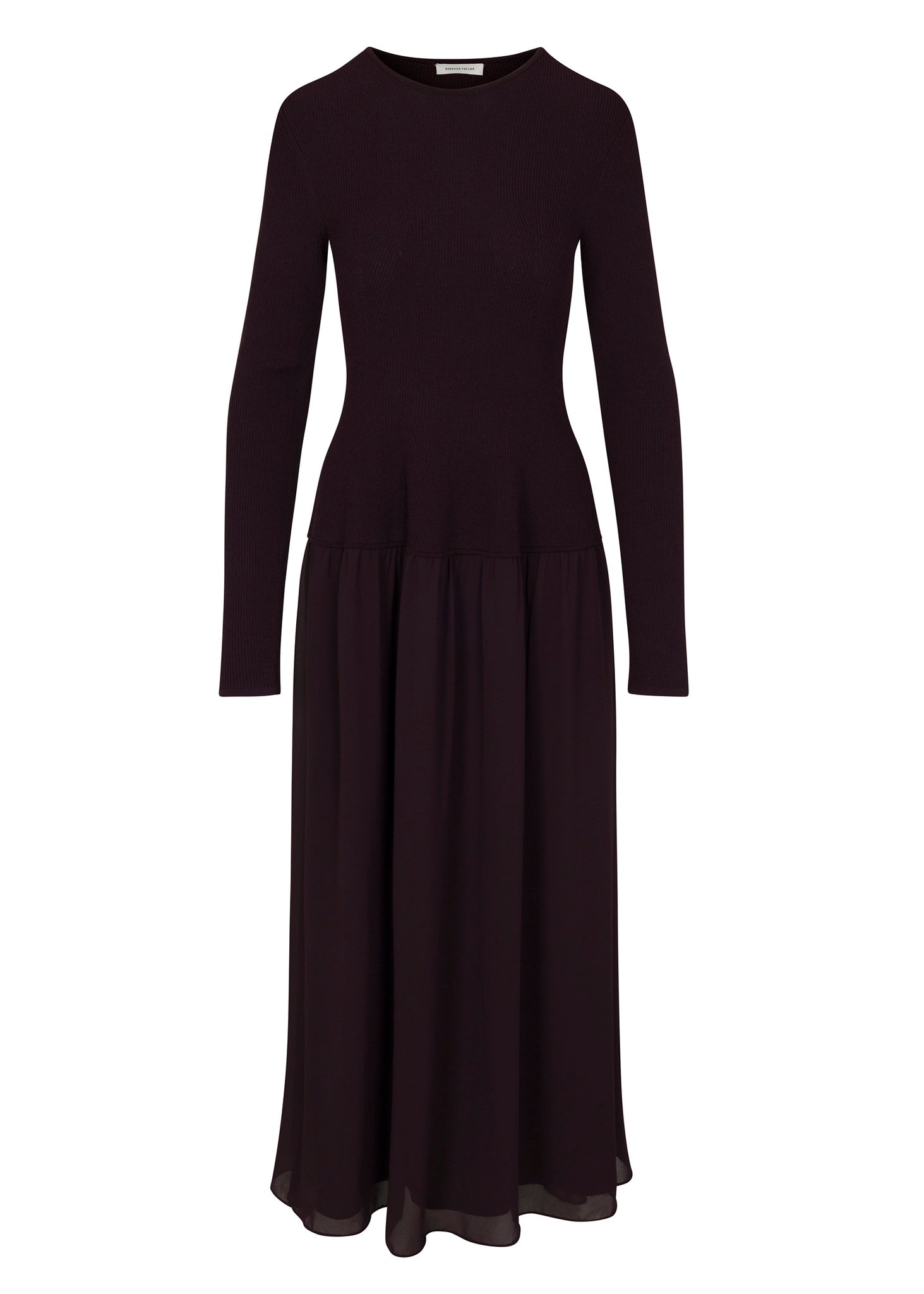 Brown Knit Chiffon Sweater Dress Calla Dress in Raisin by Rebecca Taylor