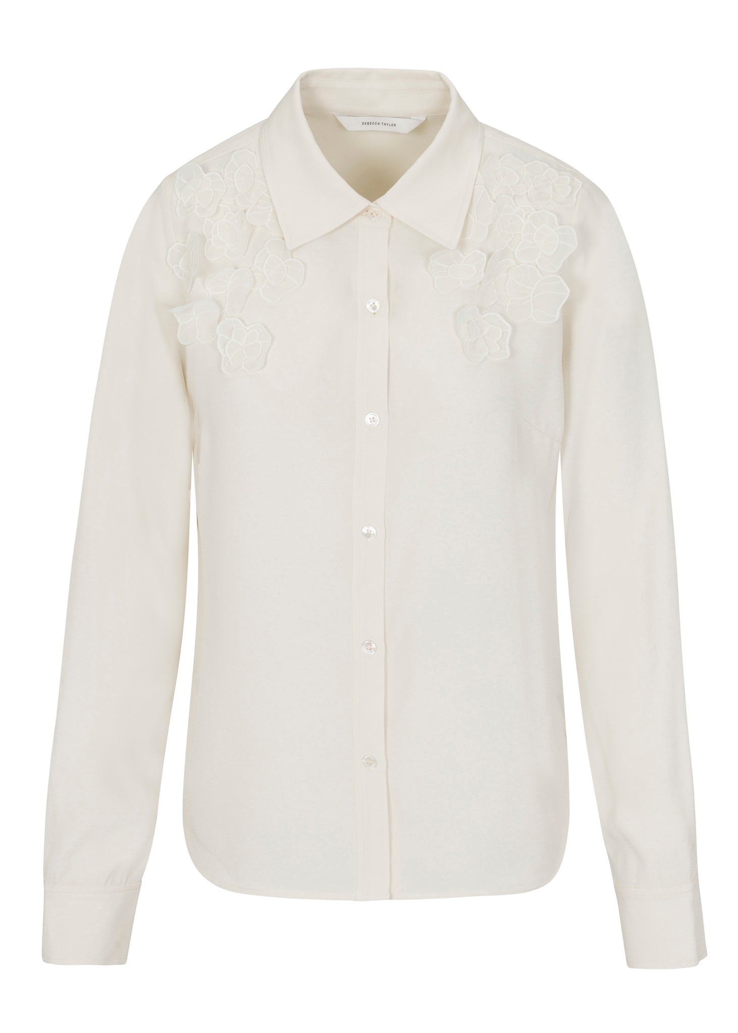 Ivory Button-Up Shirt with Floral Details Mia Top in Ivory by Rebecca Taylor