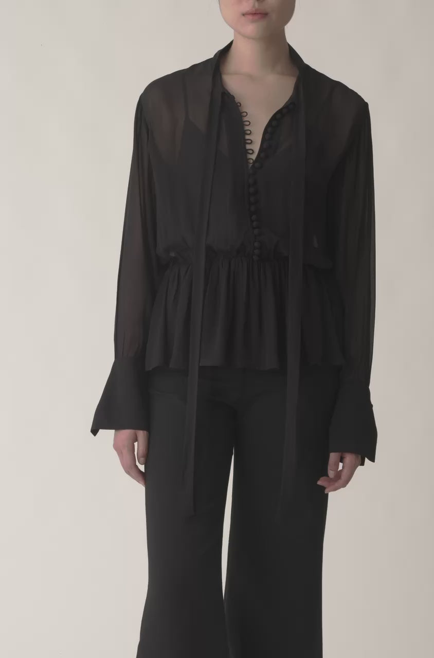 Covered Button Tie Front Blouse