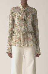 All Over Floral On Viscose Chiffon Tie Front Blouse