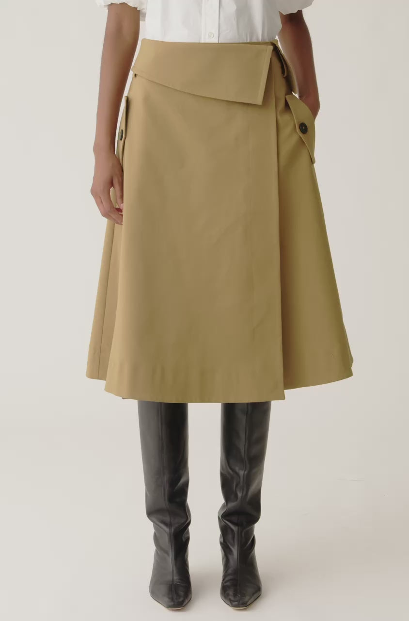 Refined Sateen Foldover Wrap Skirt