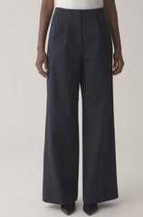 Refined Sateen Wide Leg Cotton Trouser