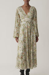 Floral All Over On Viscose Chiffon Blouson Sleeve Midi Dress