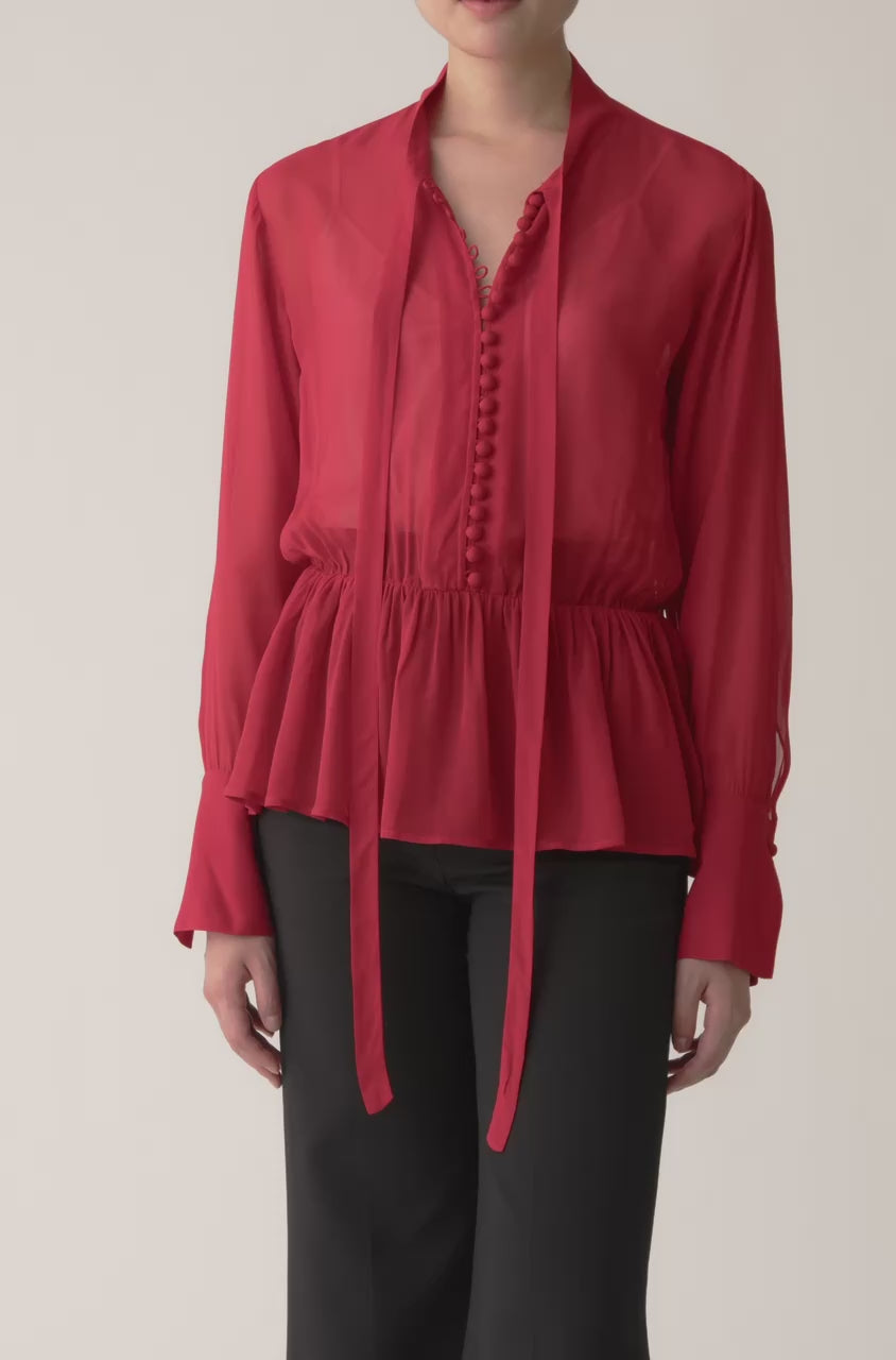 Covered Button Tie Front Blouse