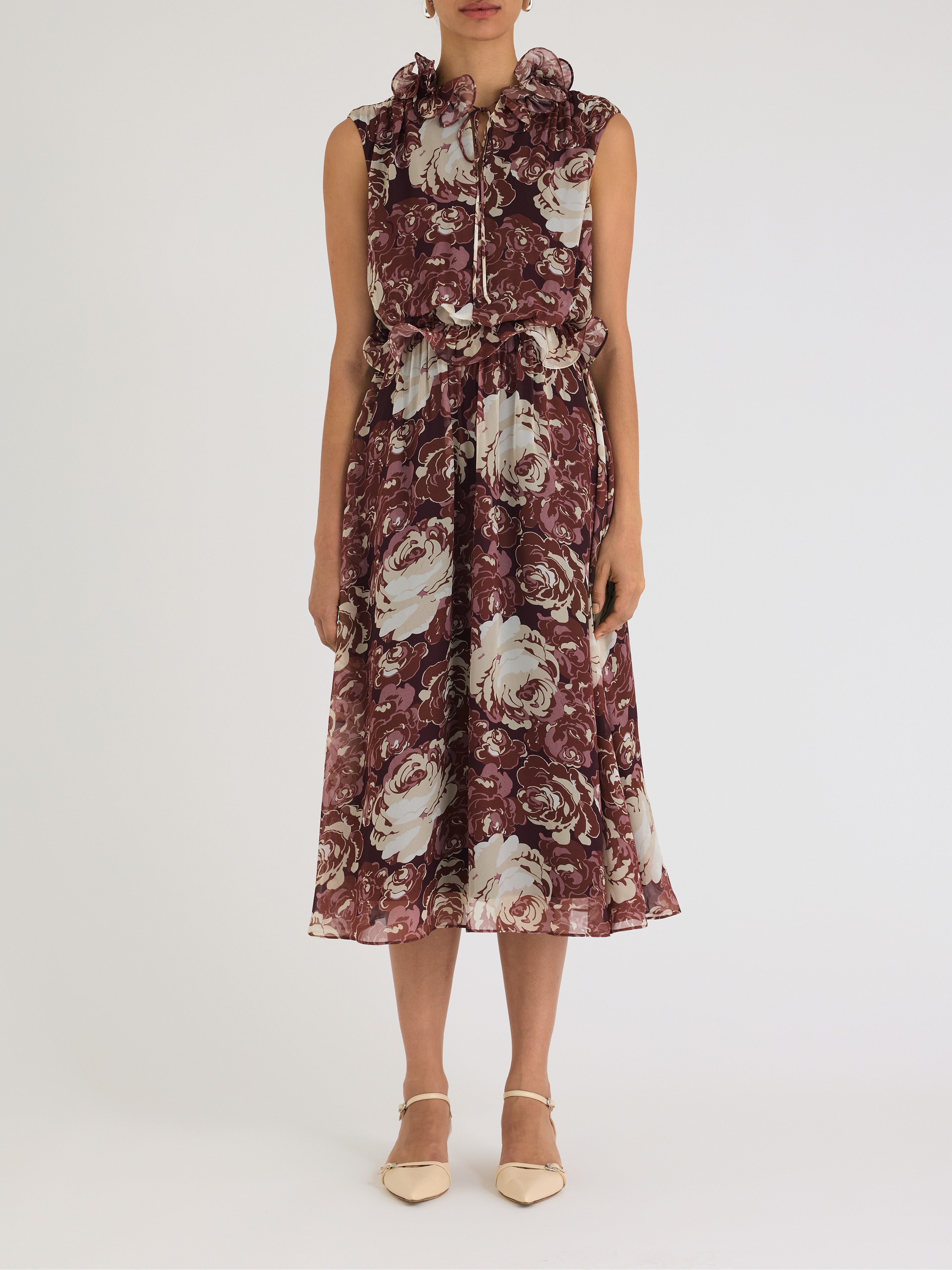 Floral Print Viscose Midi dress Sarita Dress in Raisin Combo by Rebecca Taylor