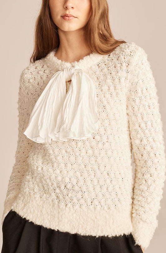 Cotton-Blend Sweater With Removable Bow