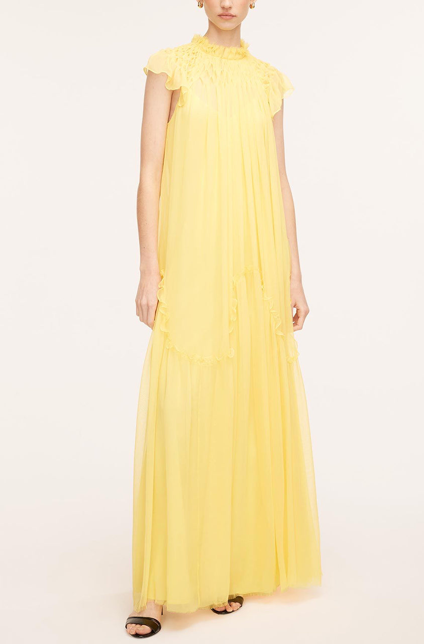 Yellow Ruffled Maxi Dress - Canary Yellow Smocked Chiffon Dress ...