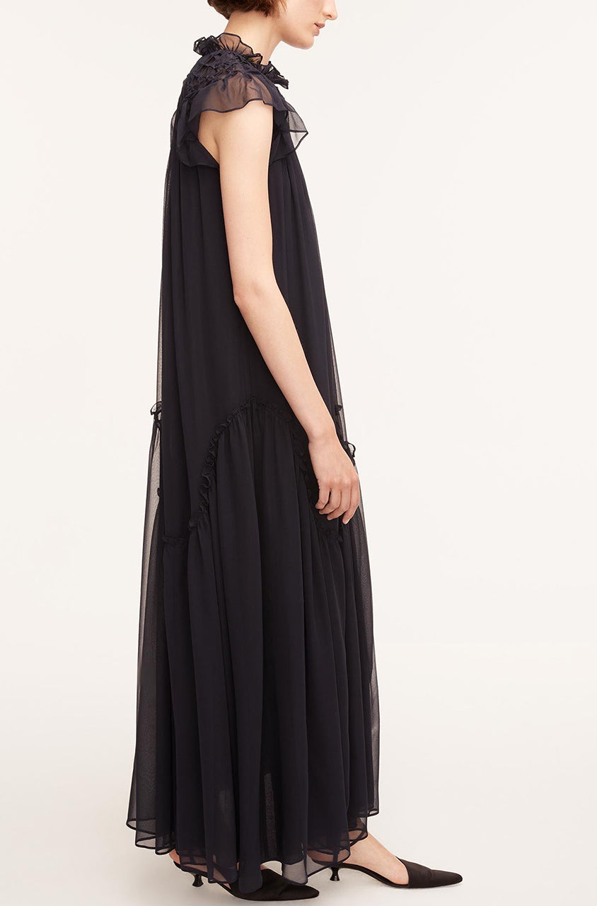 Dark Navy Ruffled Maxi Dress Smocked Chiffon Dress in Dark Navy by Rebecca Taylor