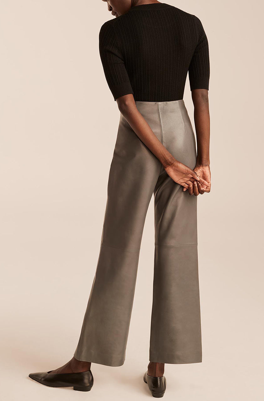 Rebecca Taylor Leather Ankle Pant in Charcoal