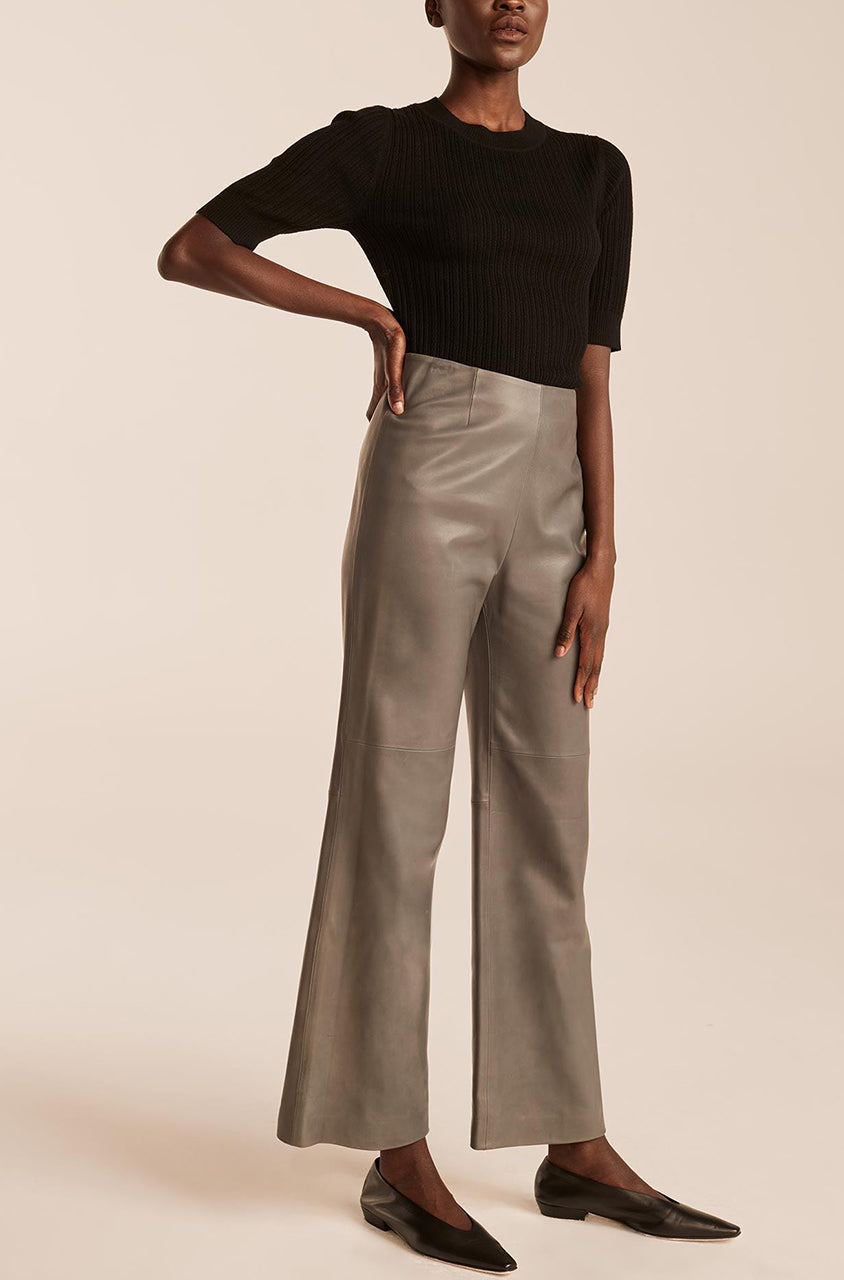 Rebecca Taylor Leather Ankle Pant in Charcoal