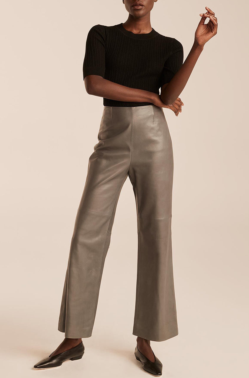 Rebecca Taylor Leather Ankle Pant in Charcoal