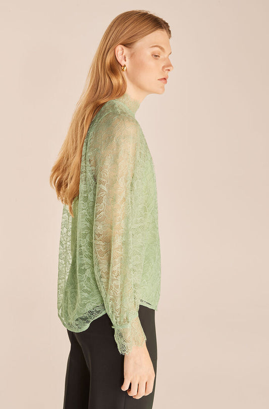 Long Sleeve Lace Mock Neck