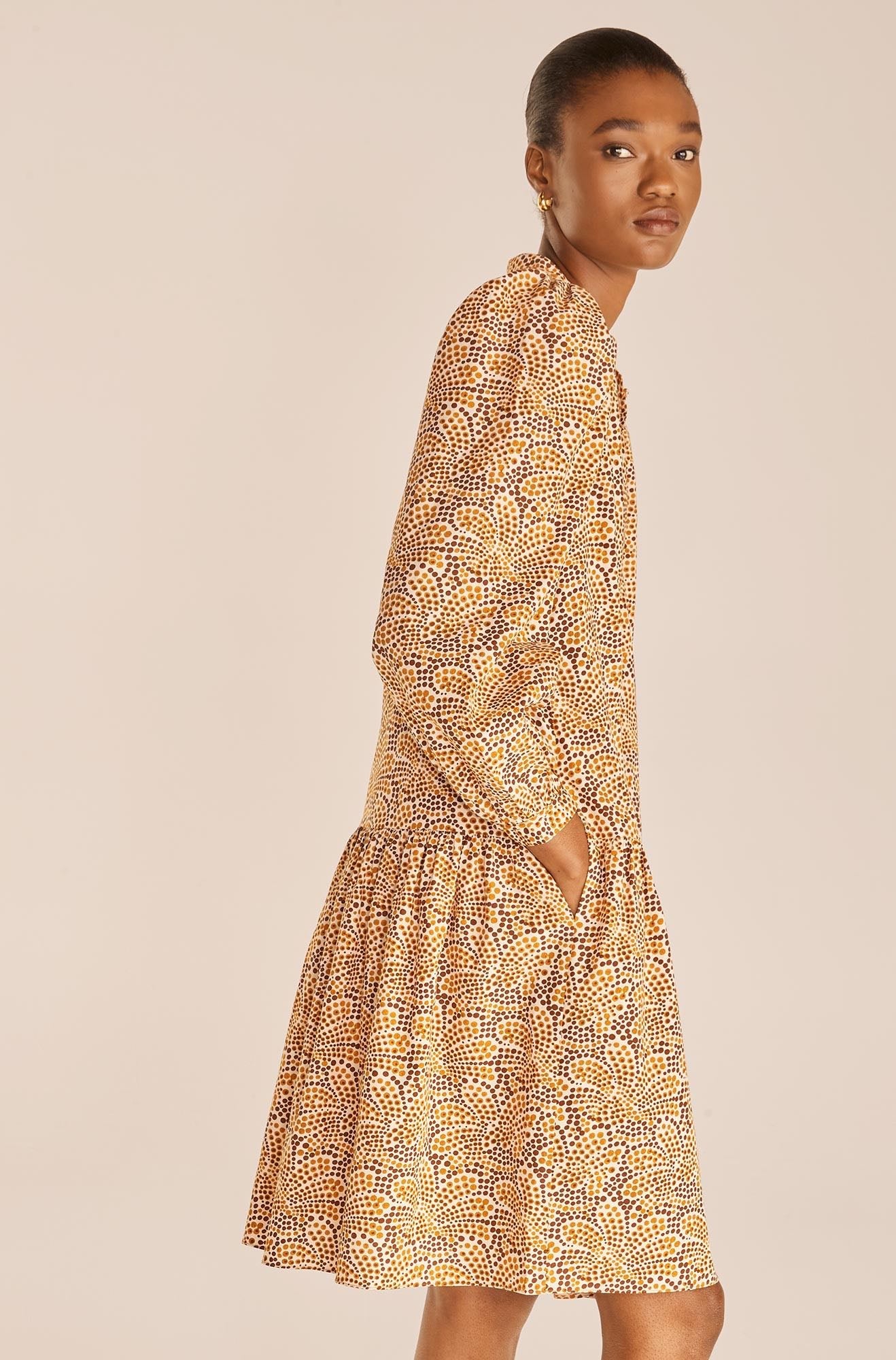  Speckled Fleur Belted Long Sleeve Dress in Speckled Fleur Marigold Combo by Rebecca Taylor