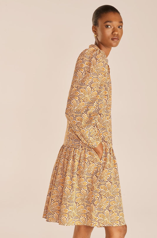 Speckled Fleur Belted Long Sleeve Dress